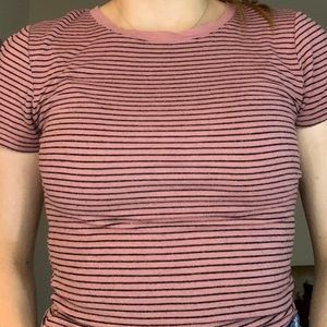 pink and black stripped t shirt